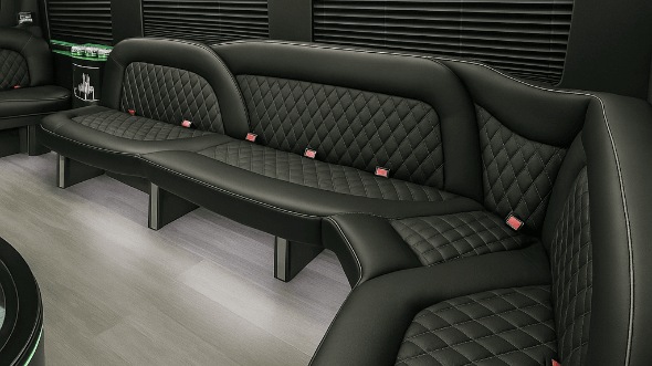Interior of Charter Bus Company Ankeny's 14 Passenger Sprinter Limousine in Ankeny