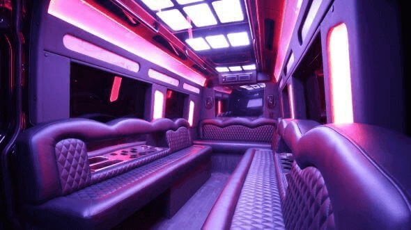 Interior of Charter Bus Company Davenport's 15 Passenger Party Bus in Davenport