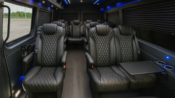 Interior of Charter Bus Company Des Moines's 18 Passenger Minibus in Des Moines