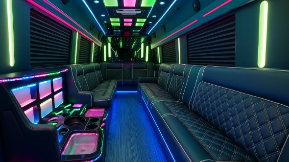 Interior of Charter Bus Company Ankeny's 28 Passenger Party Bus in Ankeny