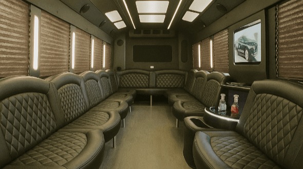 Interior of Charter Bus Company Lincoln's 28 Passenger Party Bus in Lincoln
