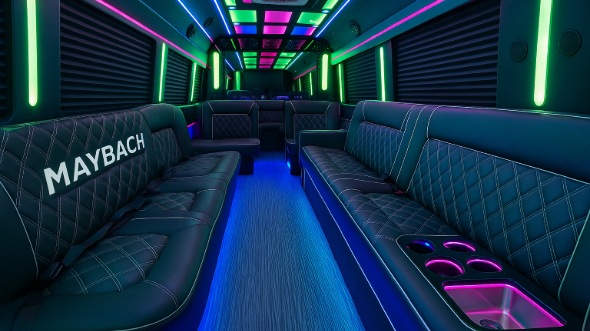 Interior of Charter Bus Company Cedar Rapids's 30 Passenger Party Bus in Cedar Rapids