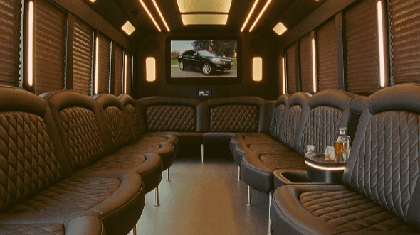 Interior of Charter Bus Company Lincoln's 30 Passenger Party Bus in Lincoln