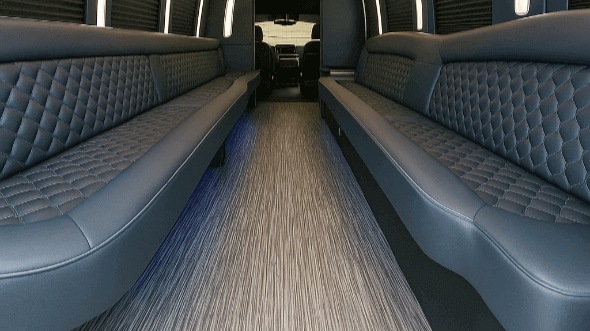 Interior of Charter Bus Company Ames's 40 Passenger Party Bus in Ames
