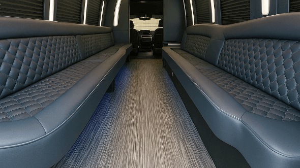 Interior of Charter Bus Company Cedar Rapids's 40 Passenger Party Bus in Cedar Rapids