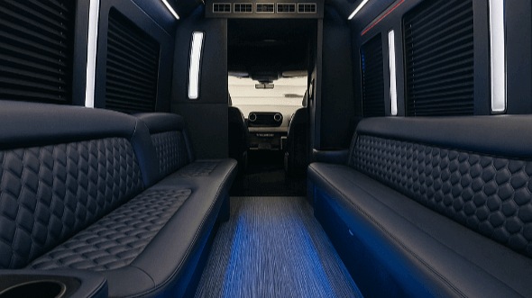 Interior of Charter Bus Company Lincoln's 40 Passenger Party Bus in Lincoln