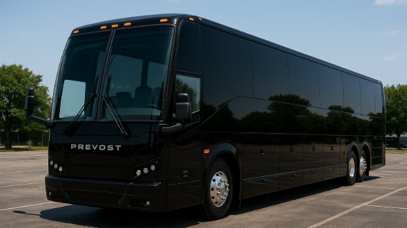 Exterior of Charter Bus Company Des Moines's 44 Passenger Charter Bus in Des Moines