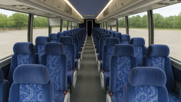 Interior of Charter Bus Company Des Moines's 44 Passenger Charter Bus in Des Moines