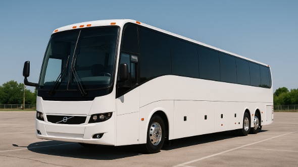 Exterior of Charter Bus Company Des Moines's 45 Passenger Charter Bus in Des Moines
