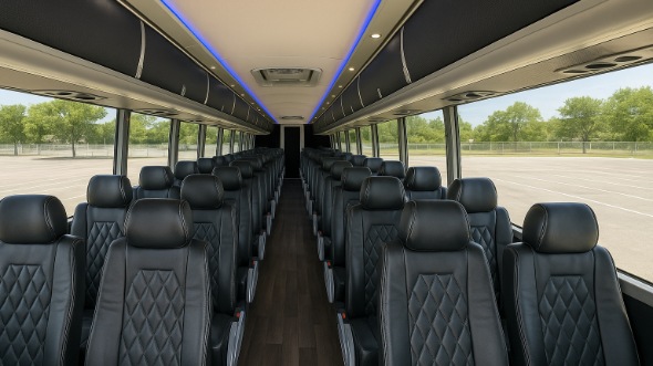 Interior of Charter Bus Company Des Moines's 46 Passenger Charter Bus in Des Moines