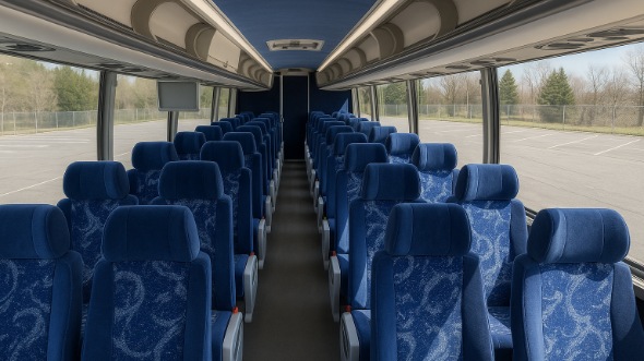 Interior of Charter Bus Company Des Moines's 47 Passenger Charter Bus in Des Moines