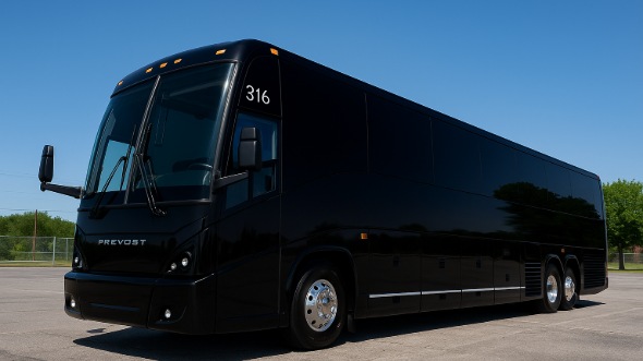 Exterior of Charter Bus Company Des Moines's 48 Passenger Charter Bus in Des Moines