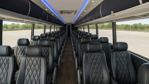 Interior of Charter Bus Company Des Moines's 48 Passenger Charter Bus in Des Moines
