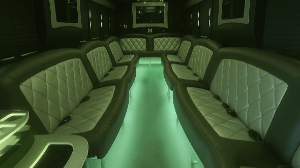 Interior of Charter Bus Company Council Bluffs's 50 Passenger Party Bus in Council Bluffs
