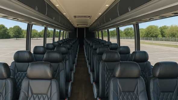 Interior of Charter Bus Company Des Moines's 51 Passenger Charter Bus in Des Moines