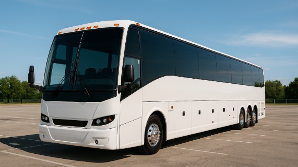Exterior of Charter Bus Company Des Moines's 55 Passenger Charter Bus in Des Moines