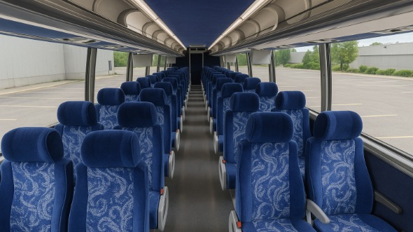 Interior of Charter Bus Company Des Moines's 55 Passenger Charter Bus in Des Moines