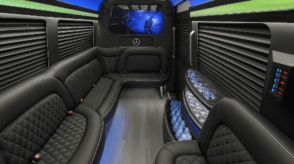 des moines 14 passenger sprinter limousine interior