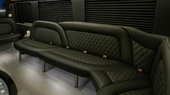 des moines 18 passenger party bus interior