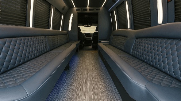 des moines 40 passenger party bus interior